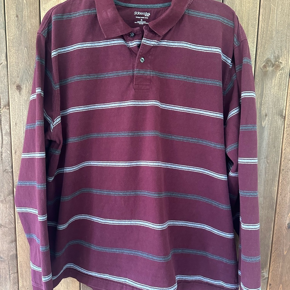 St. John’s Bay Striped Maroon long sleeve Men’s Polo Shirt XL